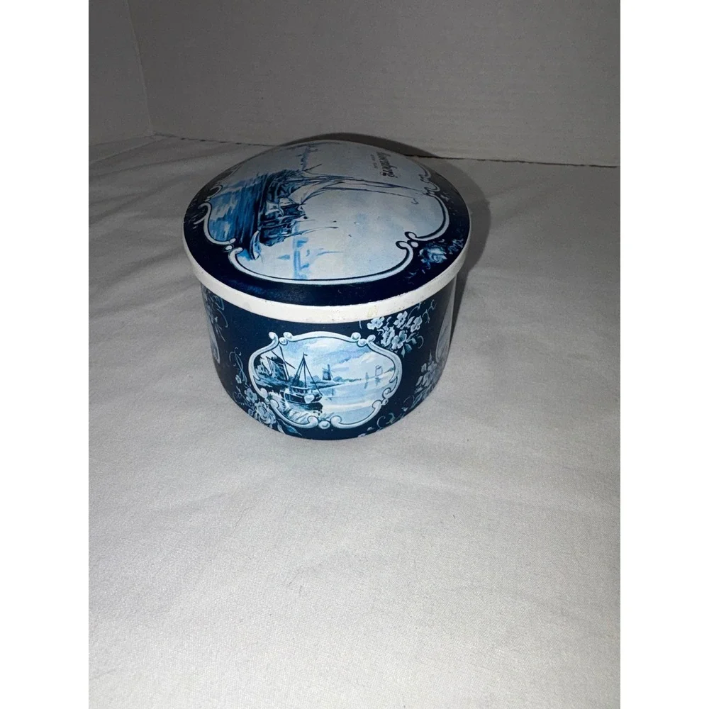 Rosenberg Amsterdam Holland Delft Blue Style Oval Metal Tin Nautical Decor‎ Vntg